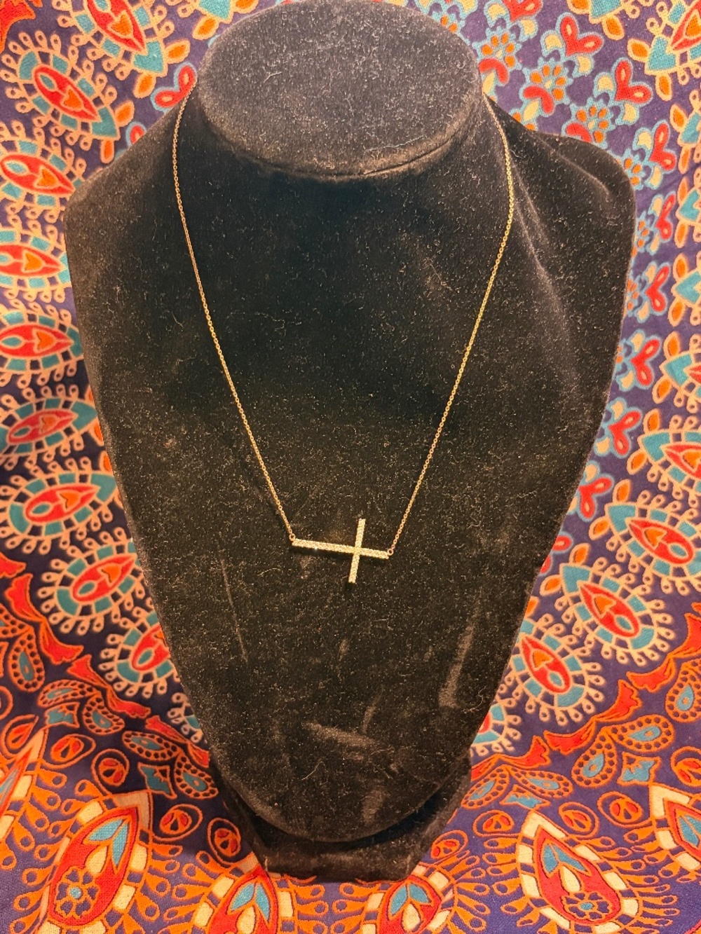 Gold Over Sterling Silver Pavé Cz Sideways Cross Necklace
